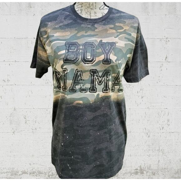 Boy Mama Camo Green Military Custom Bleached Tee, Size Medium - Picture 1 of 4